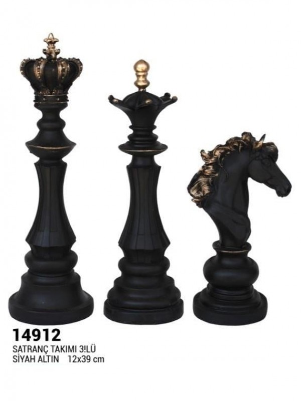 Satranç Takımı Altın Siyah 12x39 cm 3 lü… Satranç Takımı Altın Siyah 12x39 cm 3 lü…