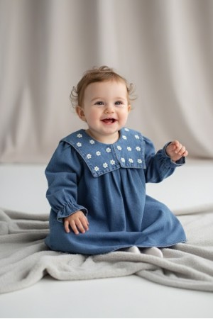 Şirin Girls Papatya Yaka Kot Elbise (2-3 Yaş)…