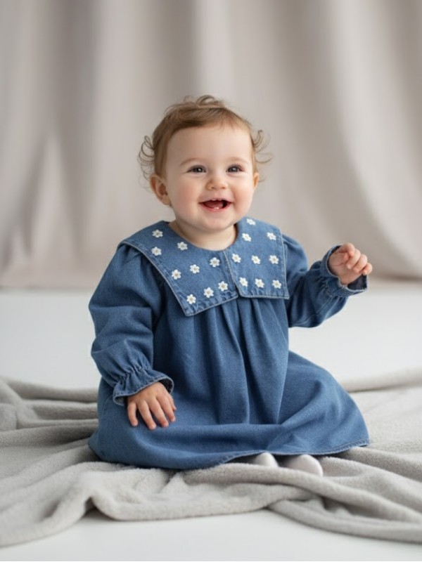 Şirin Girls Papatya Yaka Kot Elbise (2-3 Yaş)…