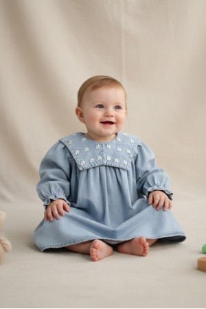 Şirin Girls Papatya Yaka Kot Elbise Açık Mavi (2-3 Yaş)…