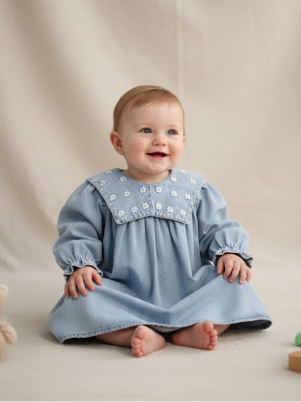 Şirin Girls Papatya Yaka Kot Elbise Açık Mavi (2-3 Yaş)…