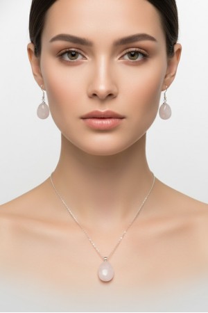 Pembe kuvars doğal taş kolye 7…