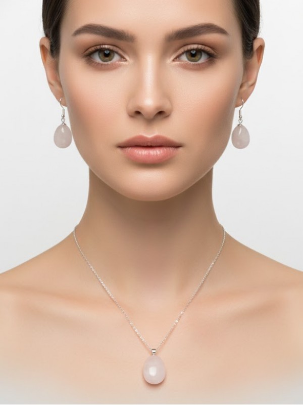 Pembe kuvars doğal taş kolye 7…