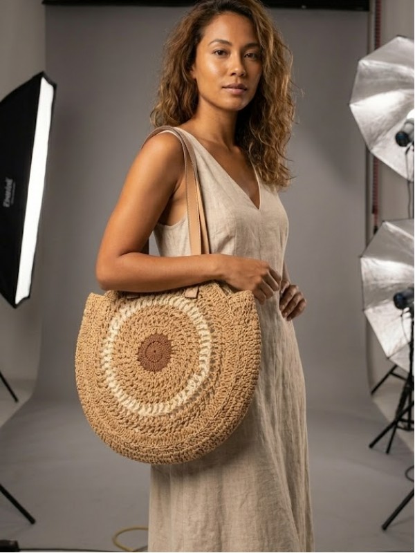 Örme Çanta Yuvarlak Çift Renk Detaylı…