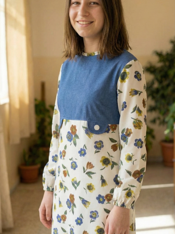 Kot Detaylı Çiçekli Elbise… Kot Detaylı Çiçekli Elbise…