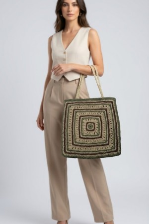 Örgü Kare Desenli Çanta… Örgü Kare Desenli Çanta…