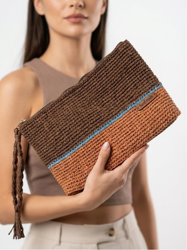 Örgü El Yapımı Çanta Kahve & Taba…